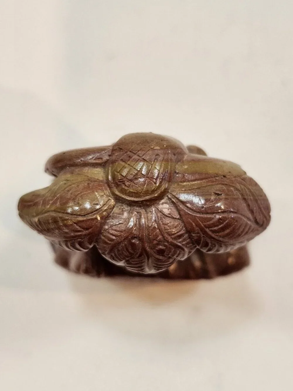 Hand-Carved Natural Soapstone Seated Buddha Statue with Bodhi Leaf Canopy